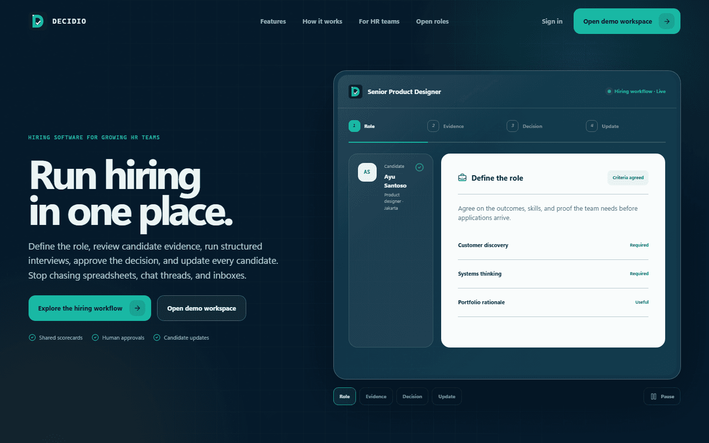 DECIDIO — Hiring workflow software abstract product preview